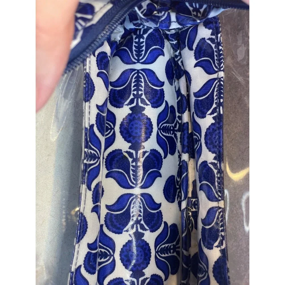 Vera Bladley Cobalt Tile Clear Makeup Case Bag Blue White